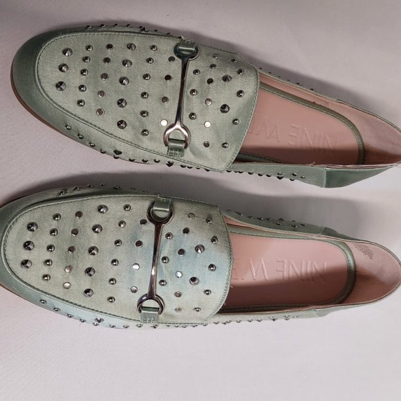Nine West Westoy Green Satin Loafers Flats Size 8 - Picture 9 of 13